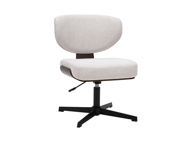 Chaise de bureau en tissu effet velours textur&eacute; beige et bois fonc&eacute; noyer HANZ