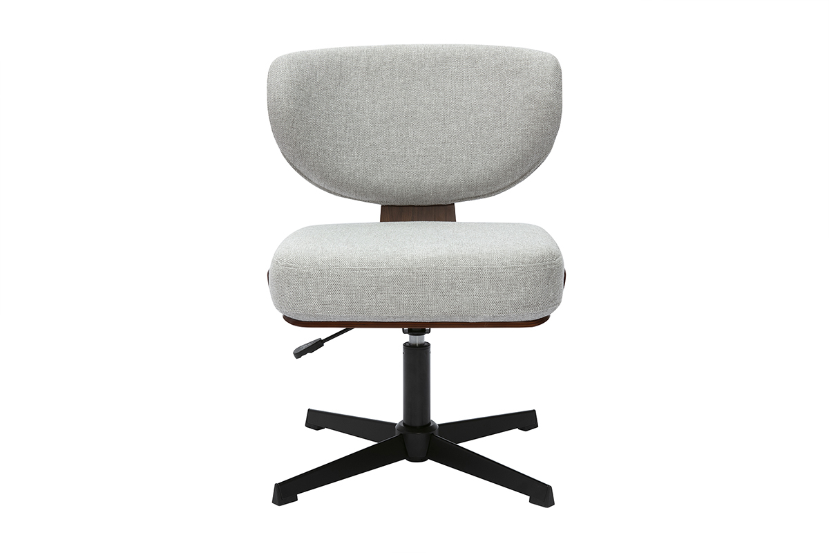 Chaise de bureau en tissu effet velours textur gris et bois fonc noyer HANZ