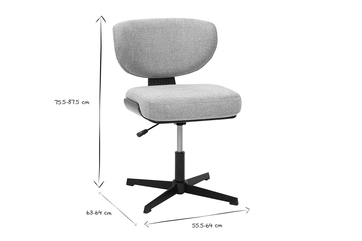 Chaise de bureau en tissu effet velours textur gris et bois fonc noyer HANZ