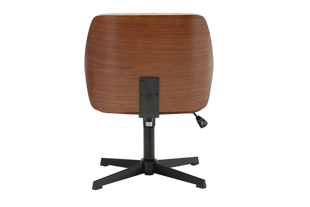 Chaise de bureau RIKKI vue de dos, en tissu gris effet velours et bois fonc� noyer