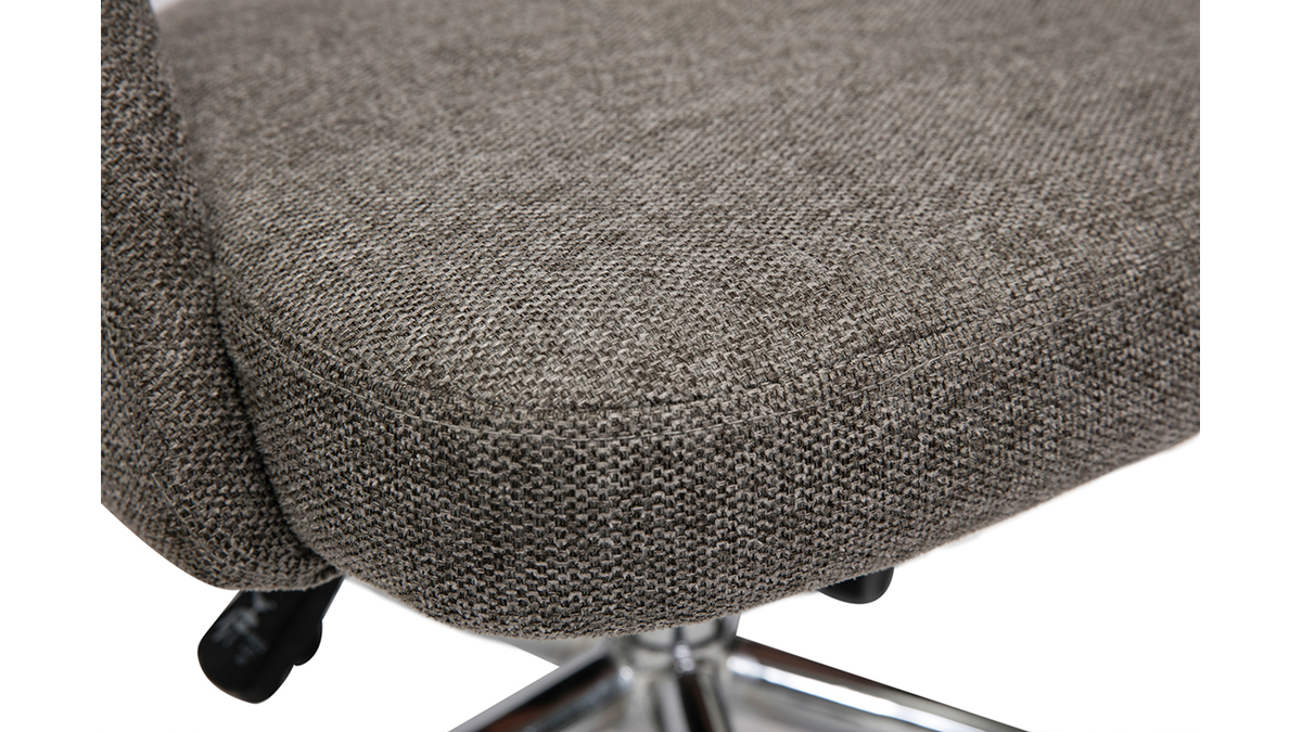 Chaise de bureau en tissu effet velours texturé gris et pied chromé COSETTE