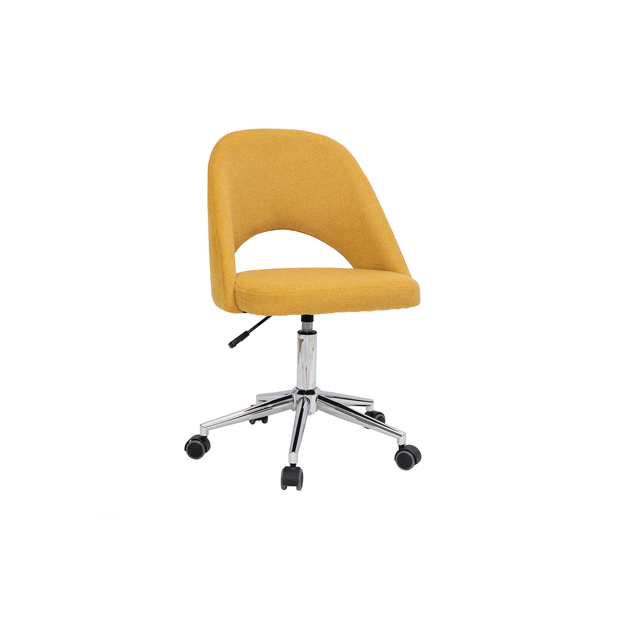Chaise de bureau en tissu effet velours texturé jaune moutarde et pied chromé COSETTE vue1