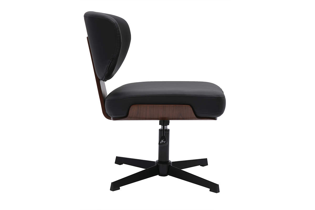 Chaise de bureau HANZ noire et noyer, vue de ct, pitement toile.