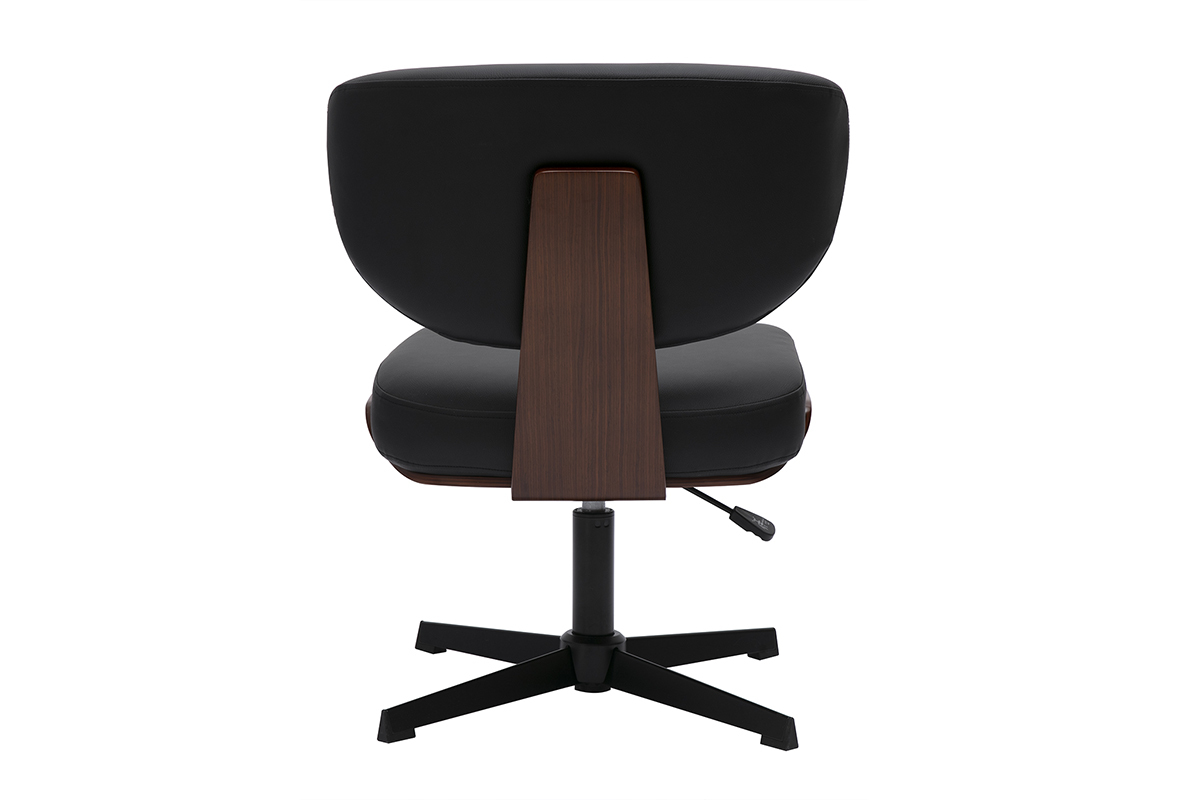 Chaise de bureau HANZ vue de dos, structure en bois noyer et assise en polyurthane noir.