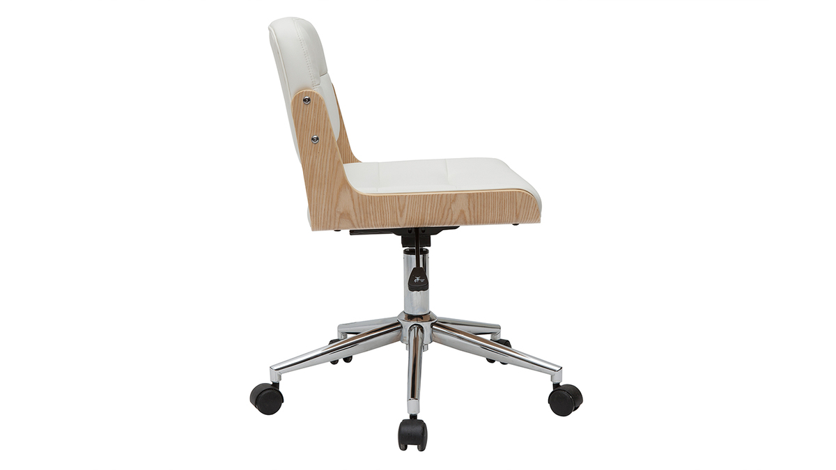 Chaise de bureau pivotante blanc et bois clair ARAMON