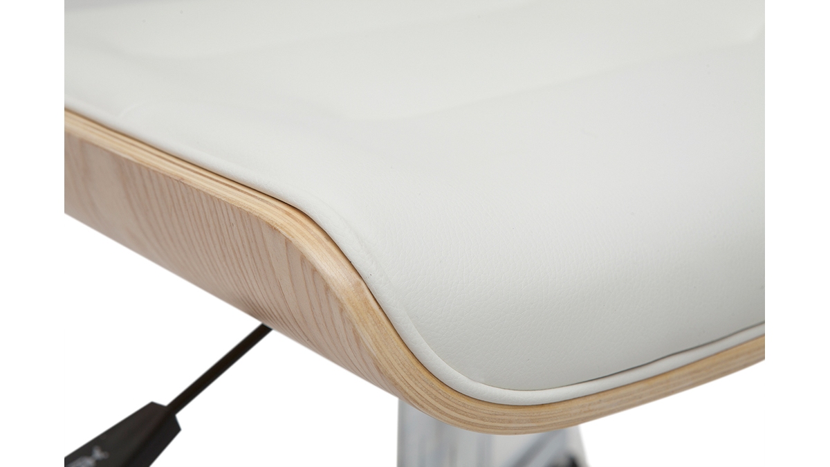 Chaise de bureau pivotante blanc et bois clair ARAMON