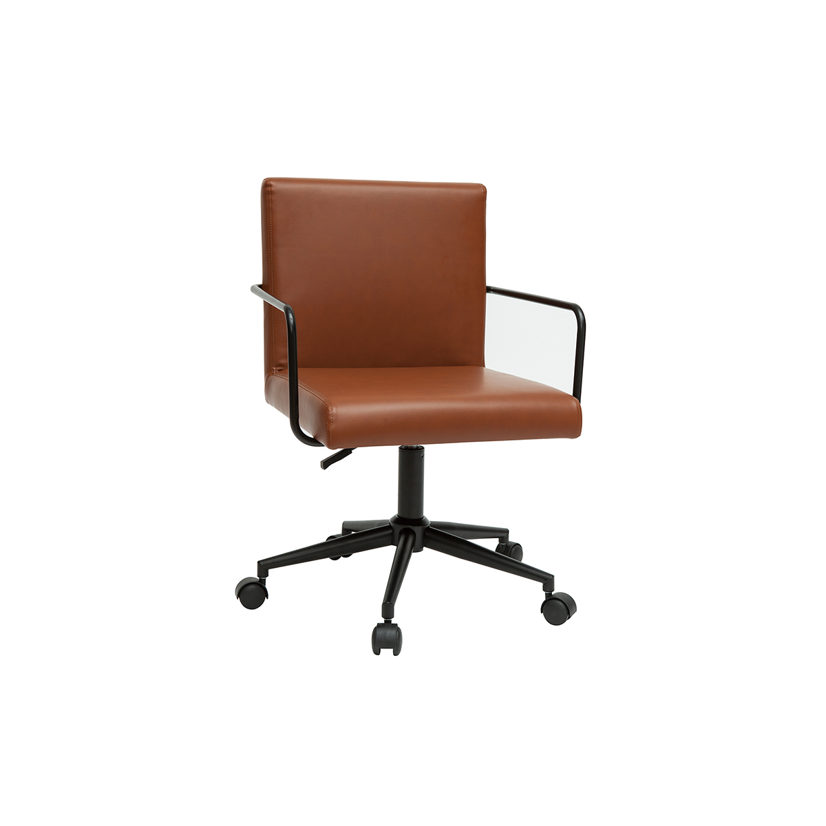 Chaise de bureau vintage en polyuréthane marron et métal noir FLOKI vue1