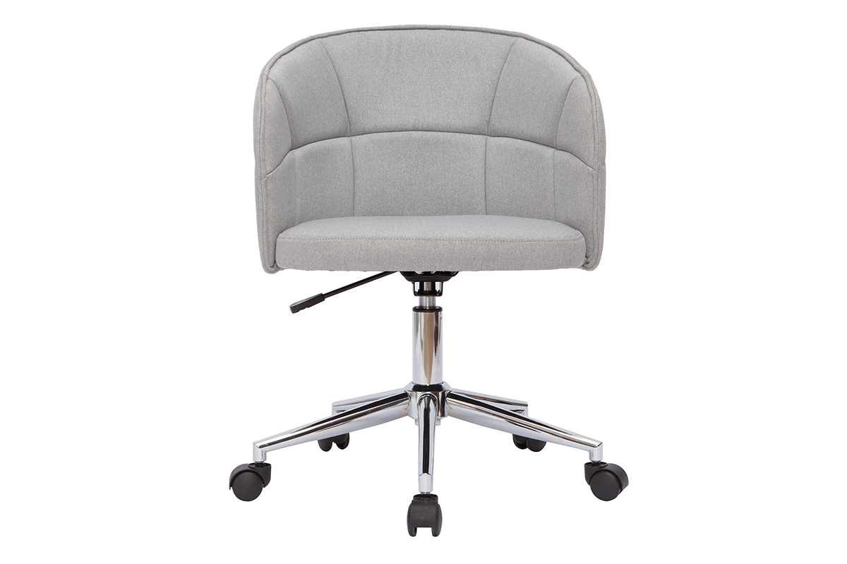 Chaise de de bureau � roulettes design en tissu gris clair et acier chrom� JOLLY