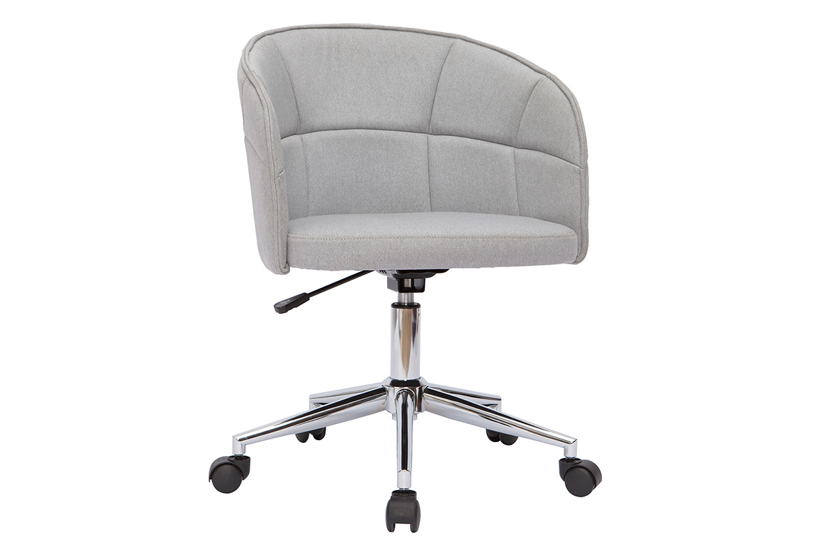 Chaise de de bureau � roulettes design en tissu gris clair et acier chrom� JOLLY