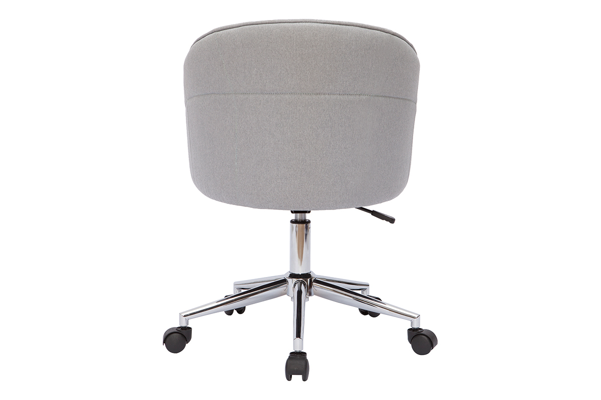 Chaise de de bureau � roulettes design en tissu gris clair et acier chrom� JOLLY