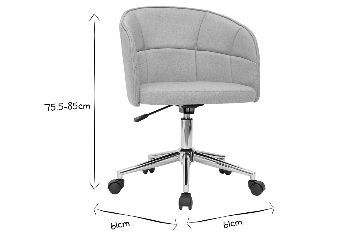 Chaise de de bureau � roulettes design en tissu gris clair et acier chrom� JOLLY