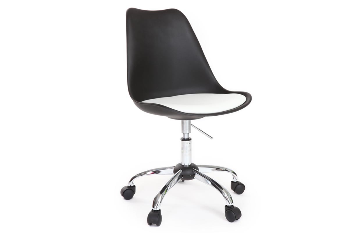 Chaise design � roulettes noire avec assise blanche NEW STEEVY