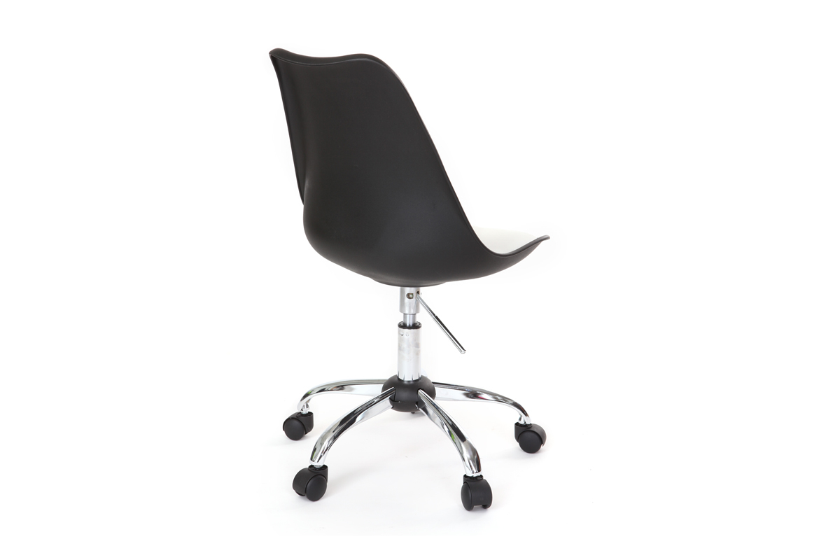 Chaise design � roulettes noire avec assise blanche NEW STEEVY