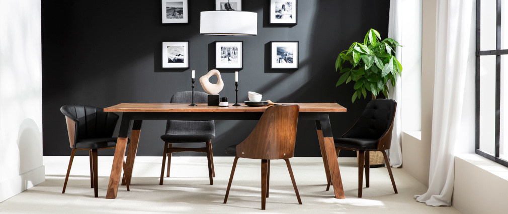 Chaise design bimatière noir et bois foncé FLUFFY