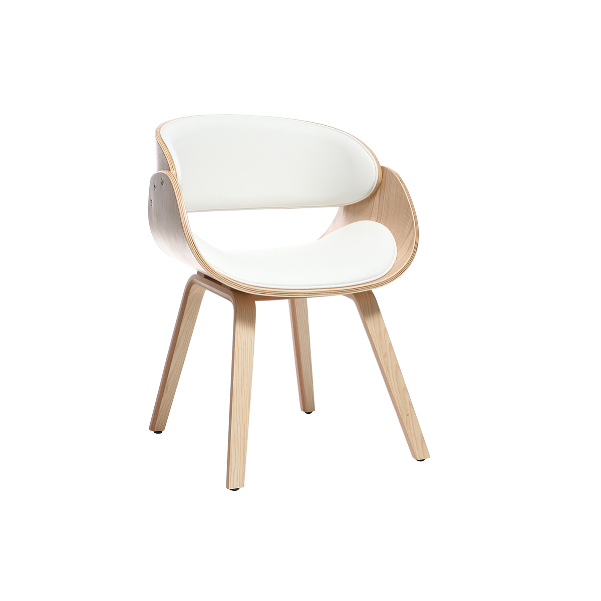 Chaise design blanc et bois clair BENT vue1