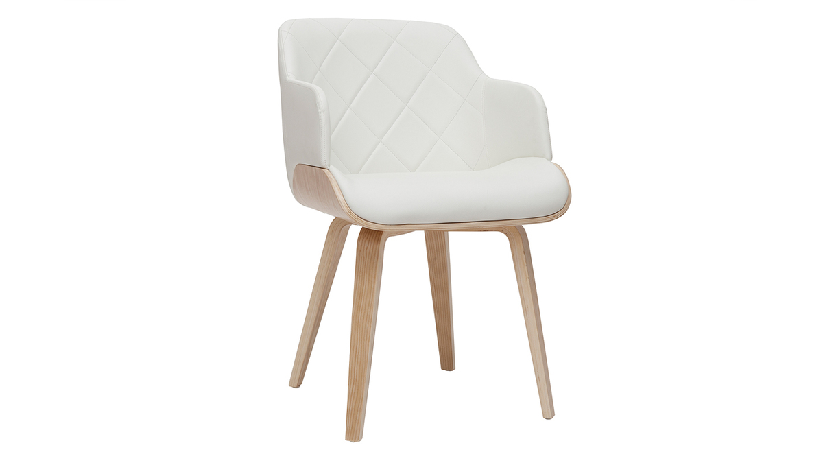 Chaise design blanc et bois clair LUCIEN