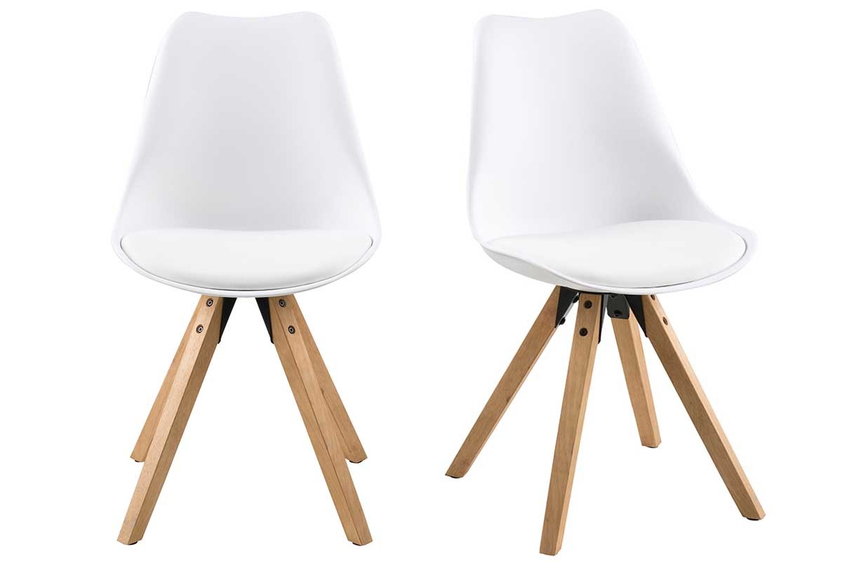 Chaise design blanc et pieds bois clair lot de 2 NADJA