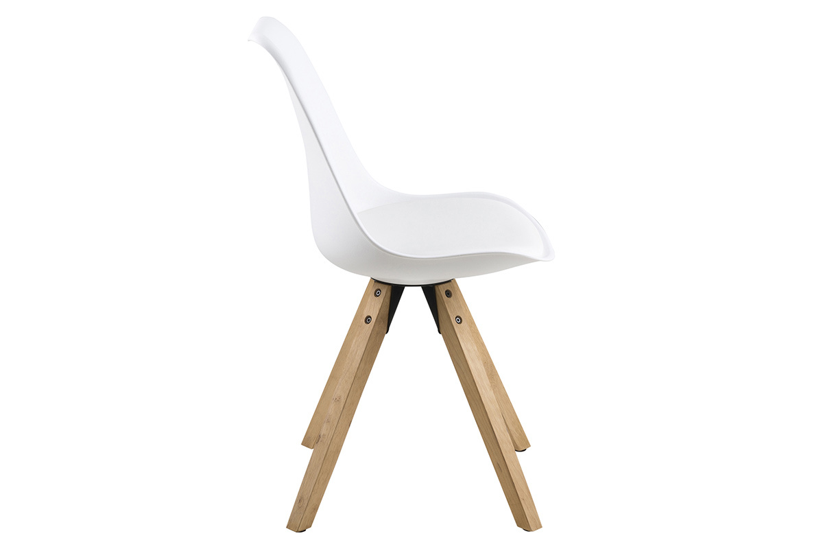 Chaise design blanc et pieds bois clair lot de 2 NADJA
