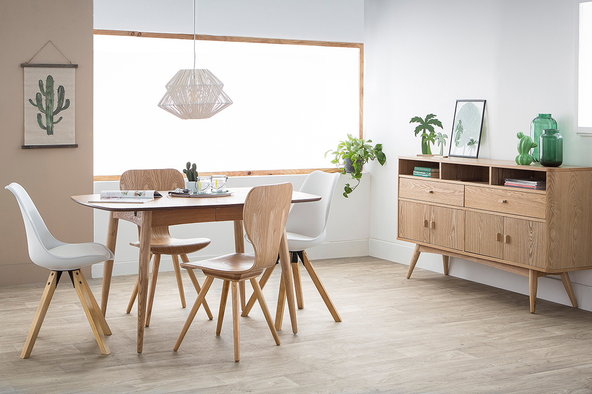 Chaise design blanc et pieds bois clair lot de 2 NADJA