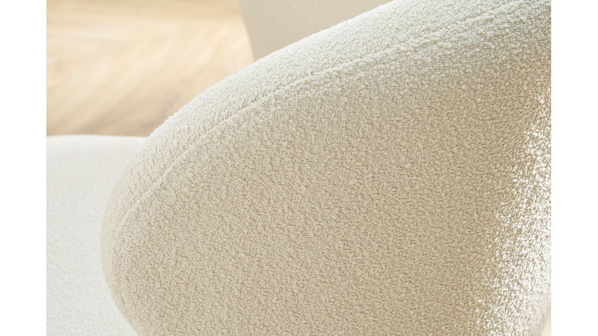 Chaise design blanche en tissu effet laine boucle et mtal noir YDA