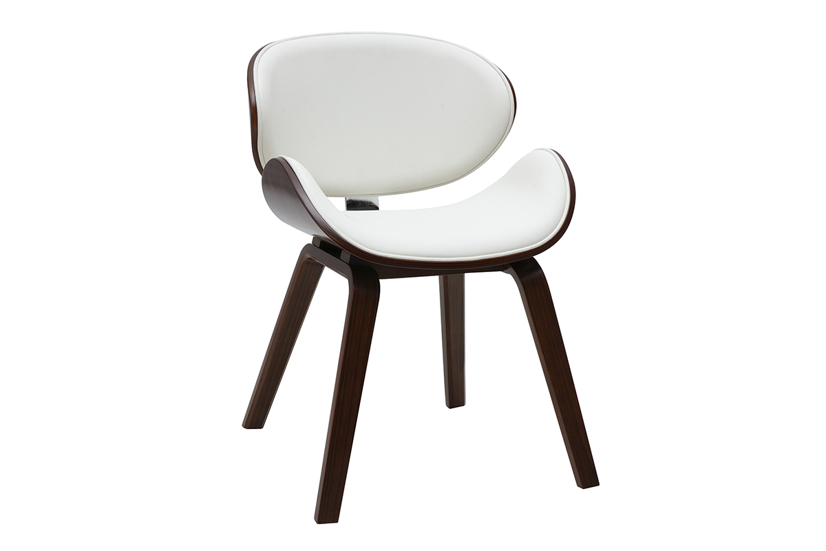 Chaise design blanche et bois fonc noyer WALNUT avec dossier courb et revtement lisse.