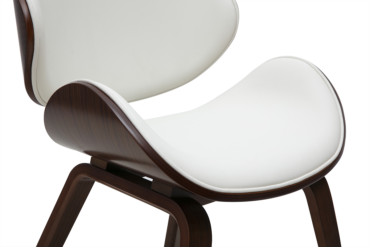 Chaise design blanche avec structure en bois fonc noyer, modle WALNUT.