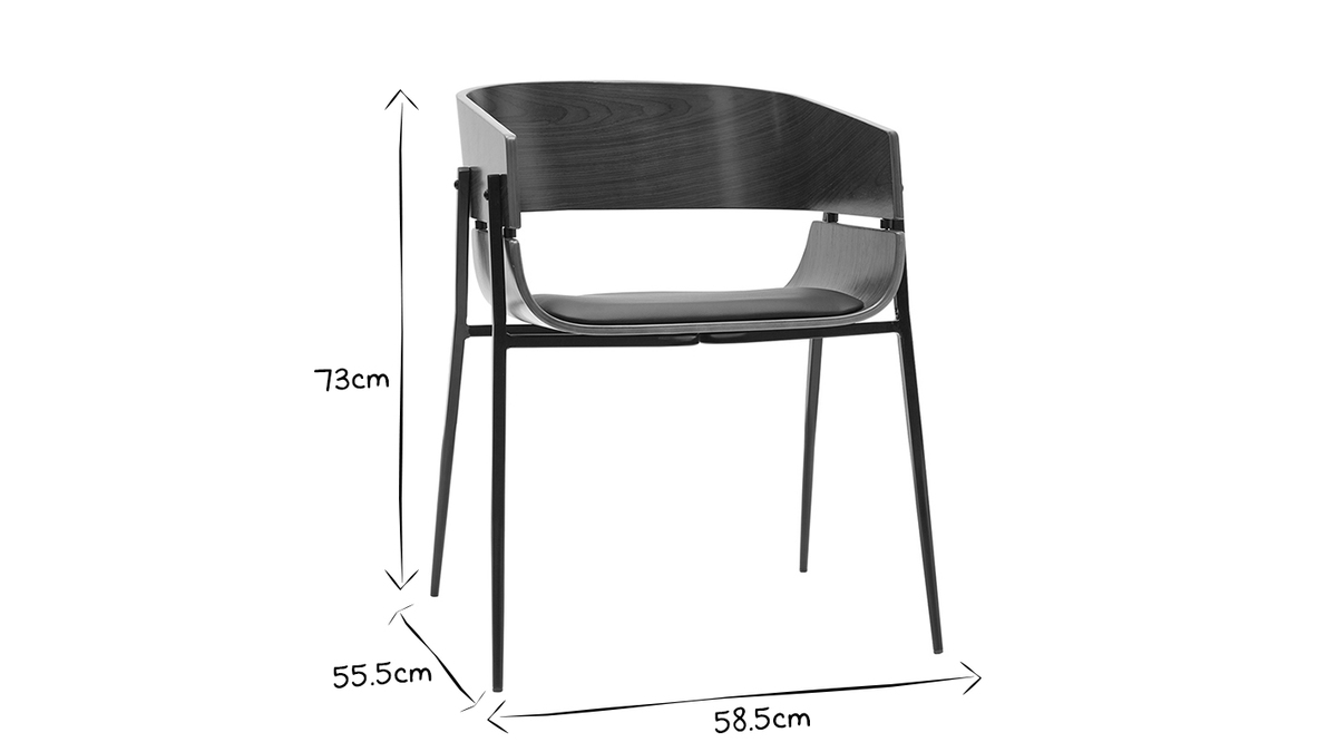 Chaise design bois foncé et métal noir WESS