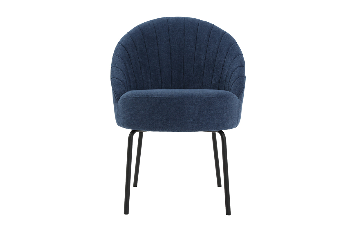 Chaise design effet velours bleu et m�tal noir IZAAC