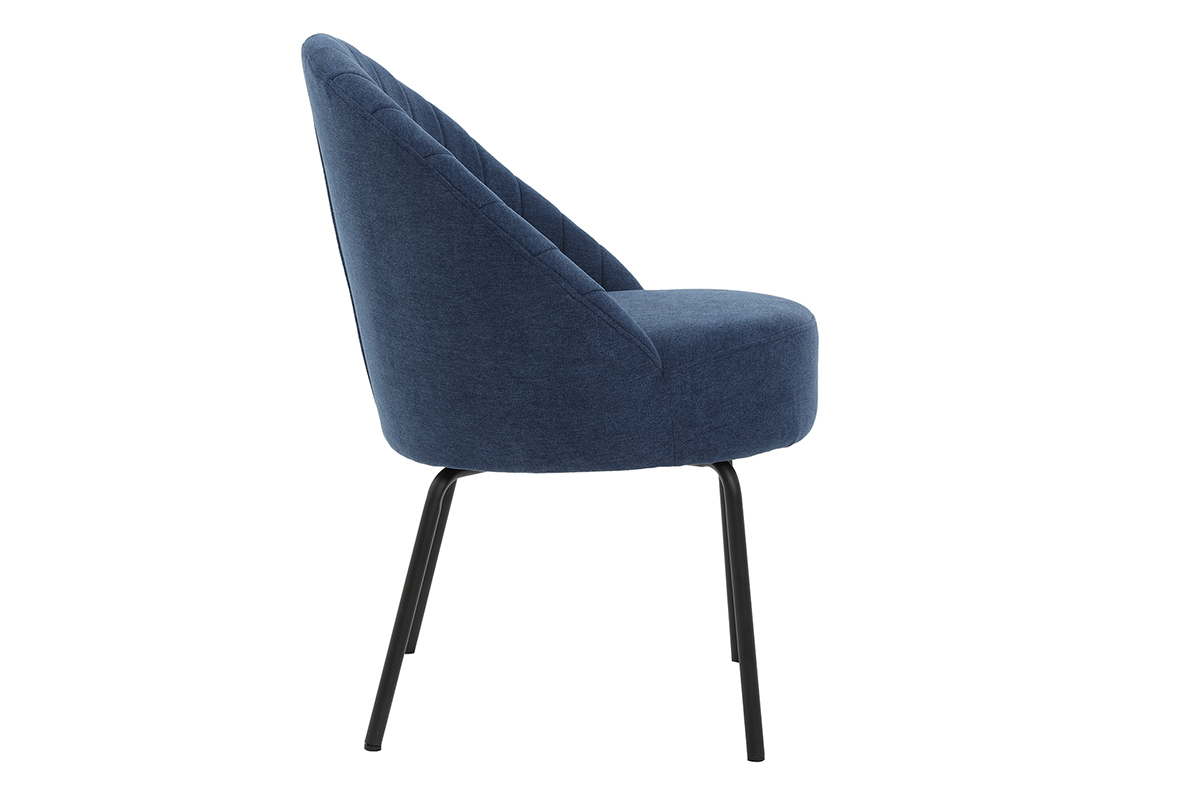 Chaise design effet velours bleu et m�tal noir IZAAC