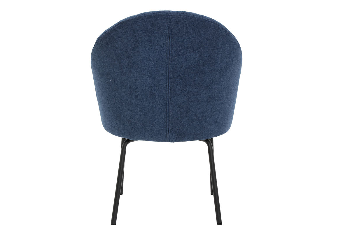 Chaise design effet velours bleu et m�tal noir IZAAC