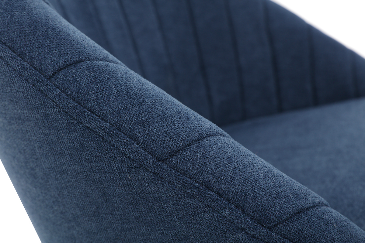 Chaise design effet velours bleu et m�tal noir IZAAC