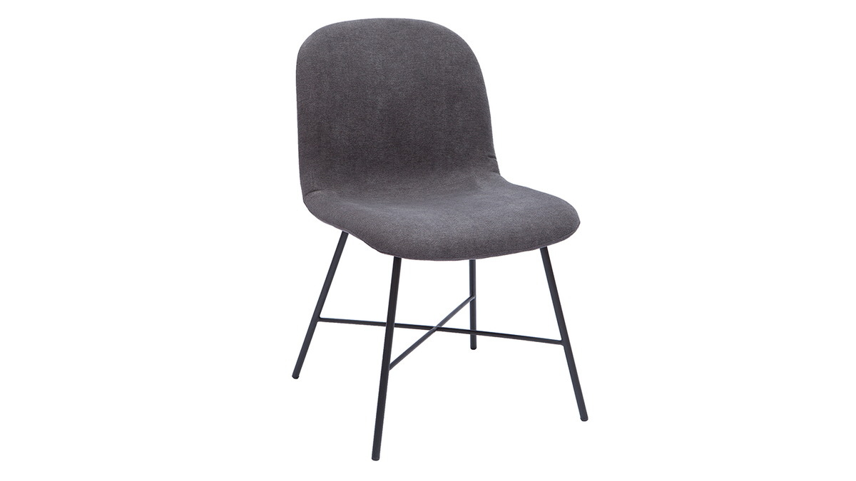 Chaise design effet velours gris foncé et métal noir ARCADE