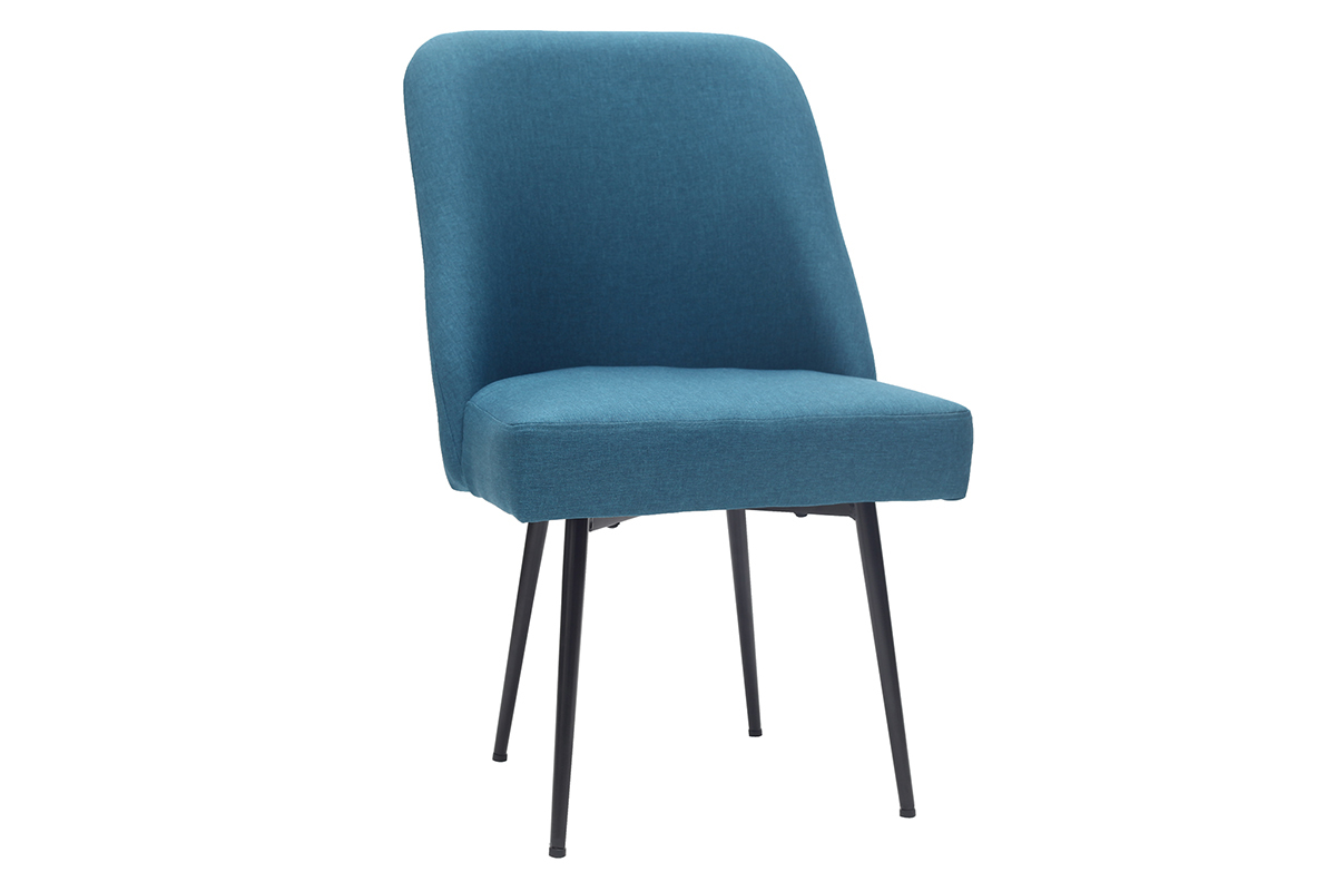 Chaise design en tissu bleu canard et pieds mtal noir LOV