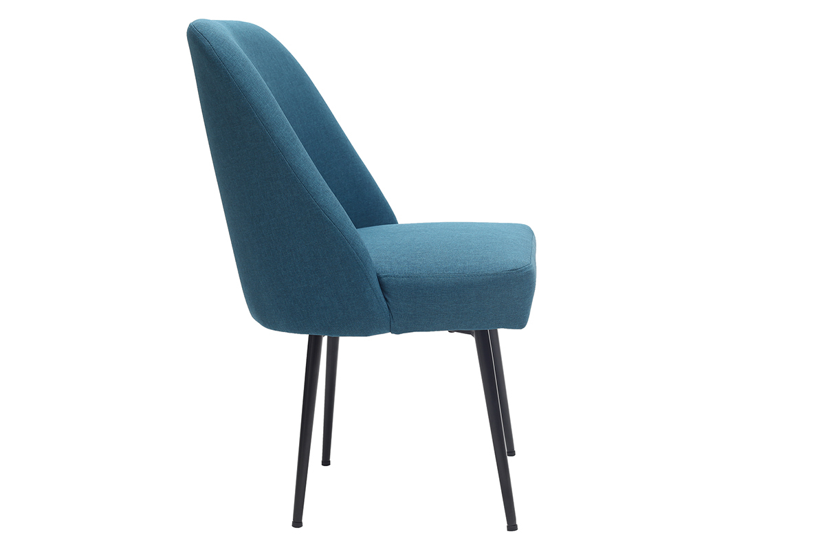 Chaise design en tissu bleu canard et pieds mtal noir LOV