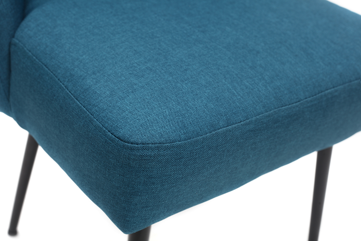 Chaise design en tissu bleu canard et pieds mtal noir LOV
