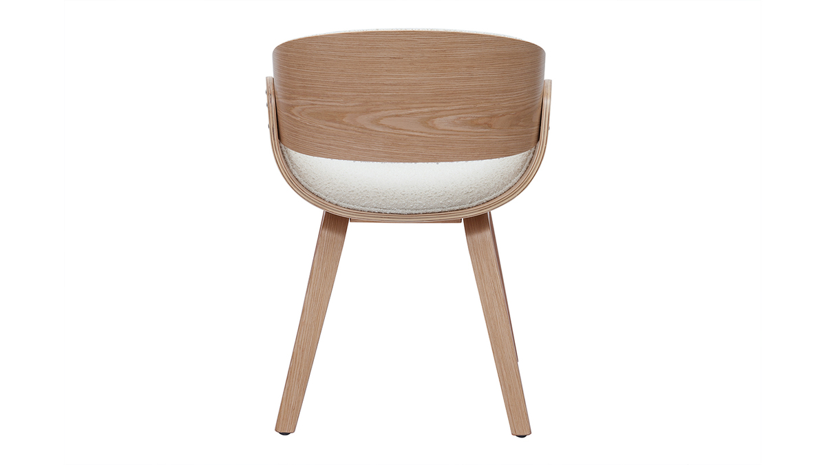 Chaise design en tissu effet laine bouclée blanc et bois clair BENT