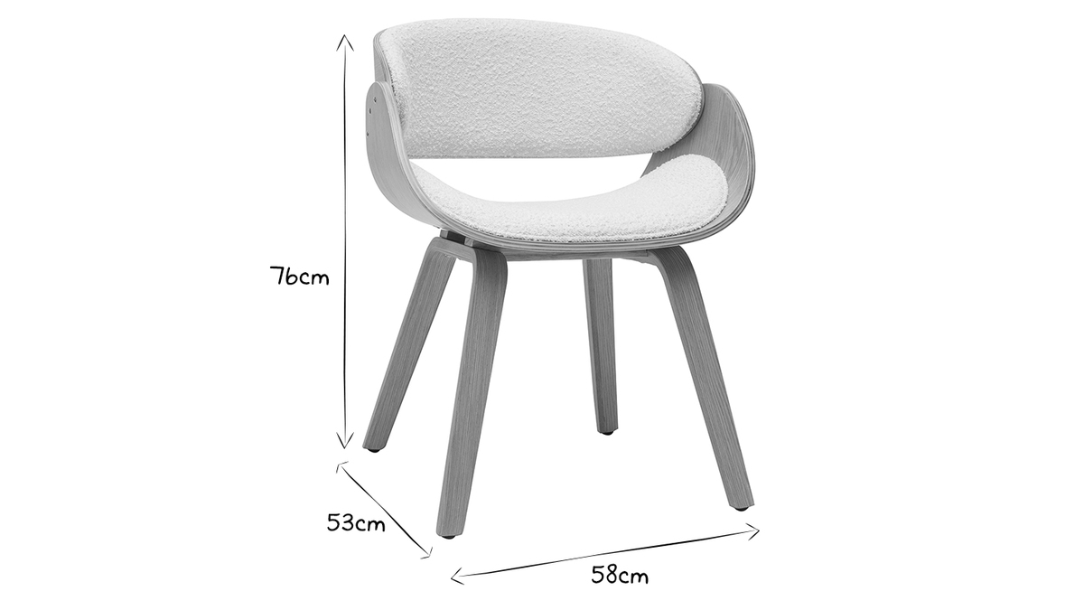 Chaise design en tissu effet laine bouclée blanc et bois clair BENT
