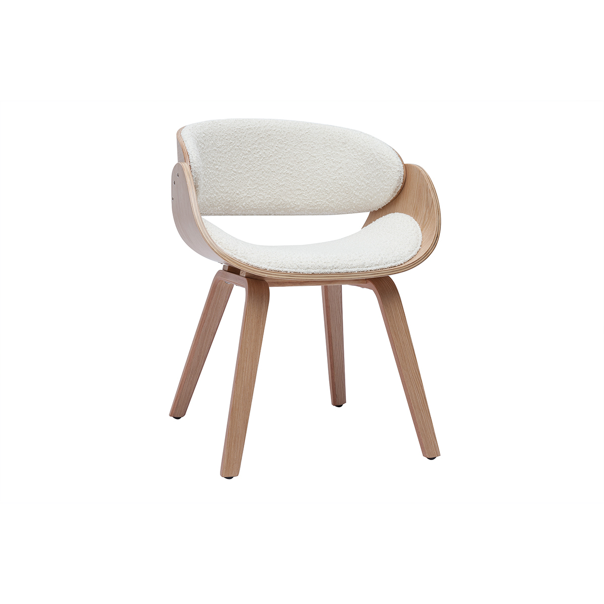 Chaise design en tissu effet laine bouclée blanc et bois clair BENT Chaise design en tissu effet laine bouclée blanc et bois clair BENT