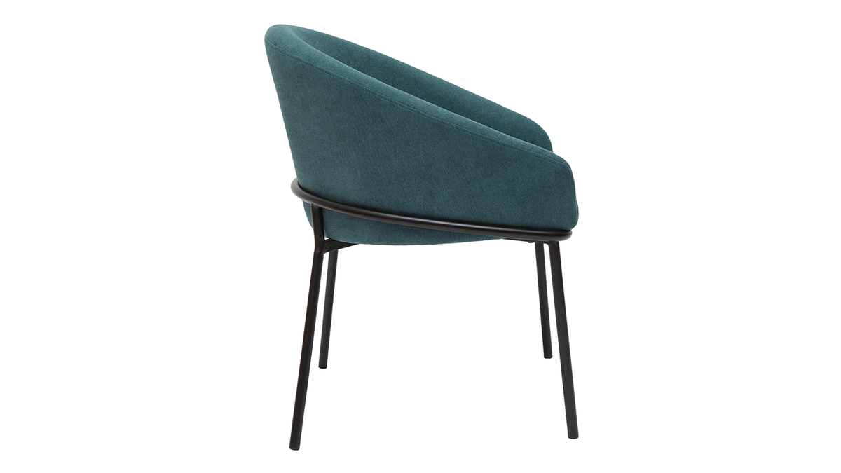 Chaise design en tissu effet velours bleu canard et métal noir JENNA