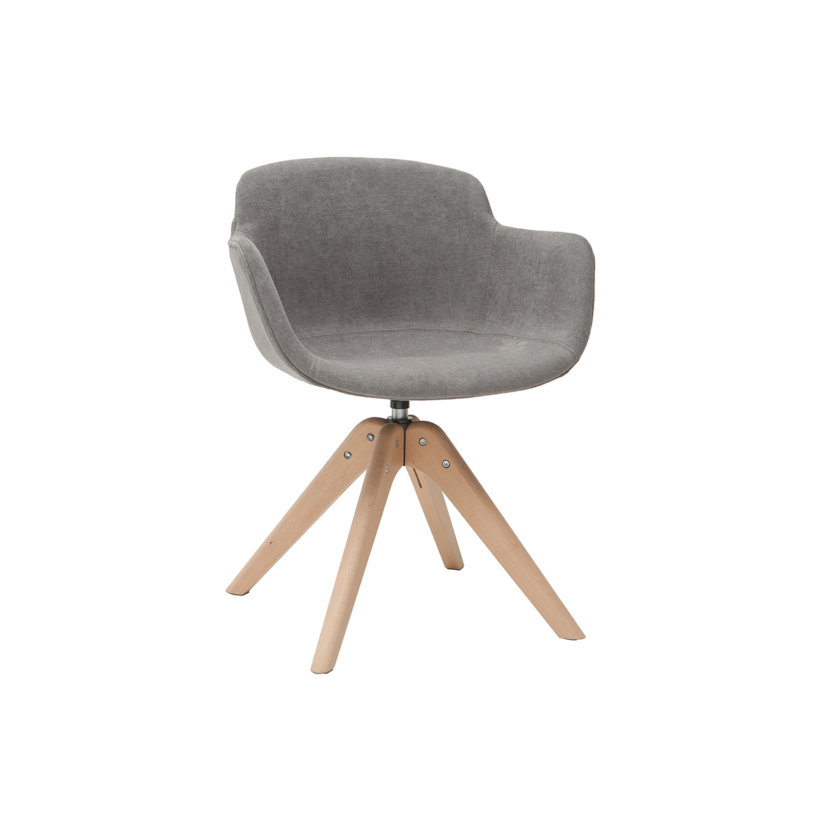 Chaise design en tissu effet velours gris et bois clair massif AARON vue1