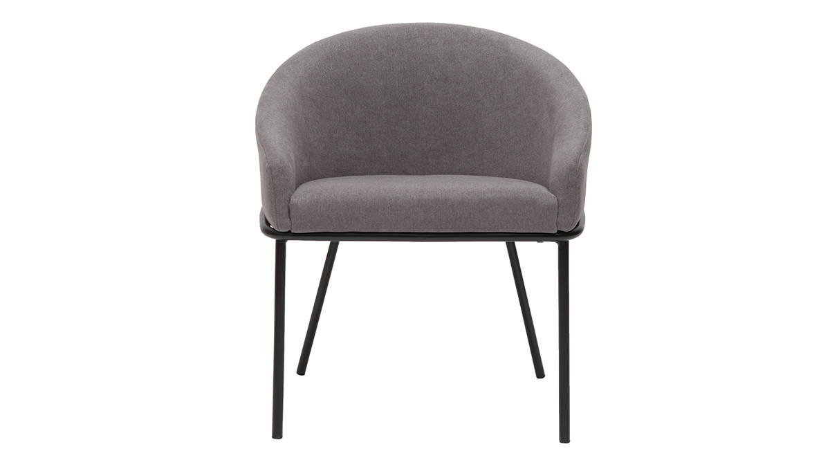 Chaise design en tissu effet velours gris et métal noir JENNA