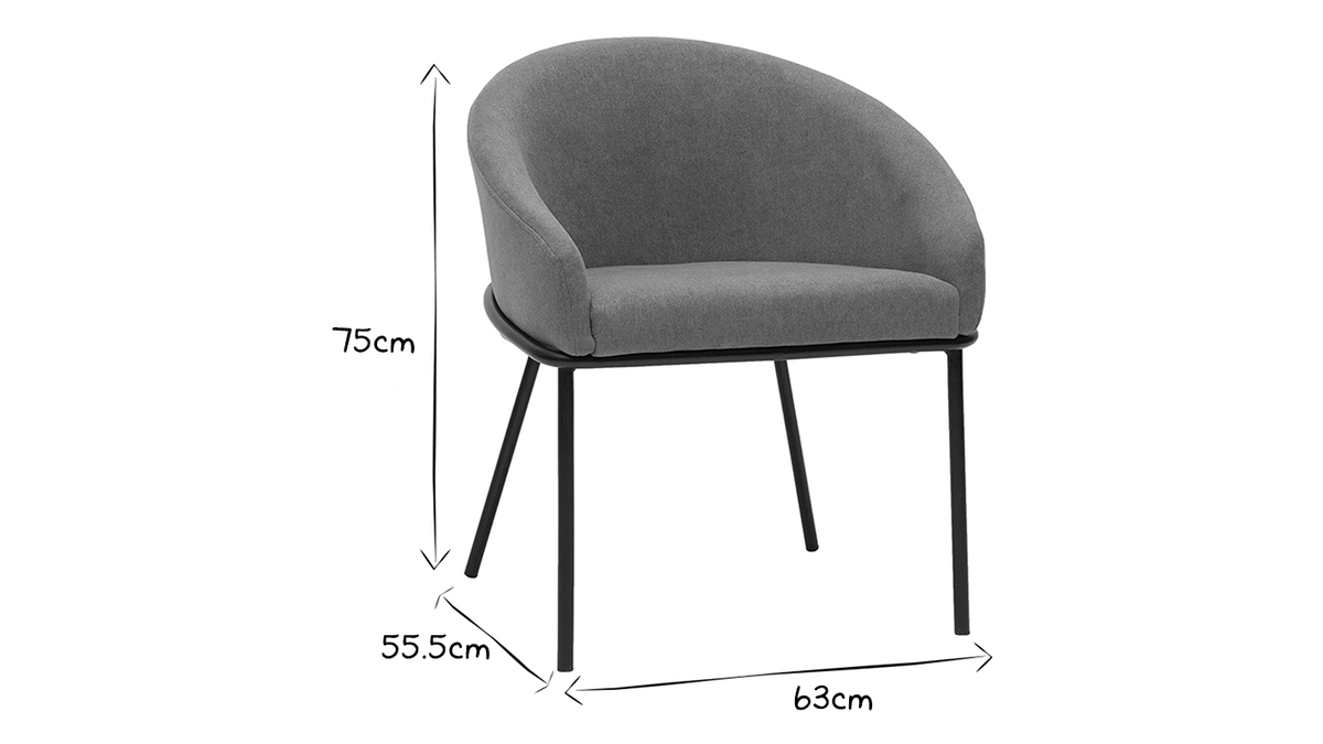 Chaise design en tissu effet velours gris et métal noir JENNA