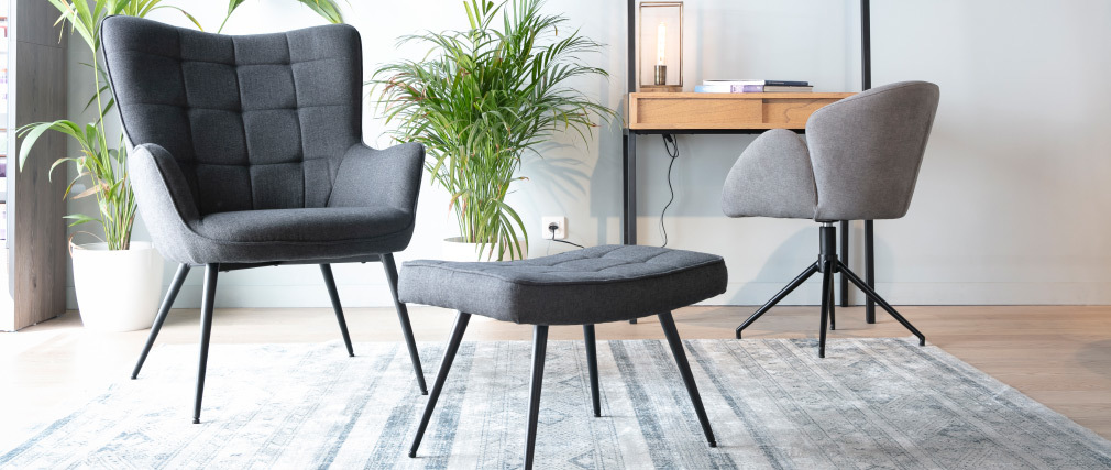 Chaise design en tissu effet velours gris RHAPSODY - Miliboo & Stéphane Plaza