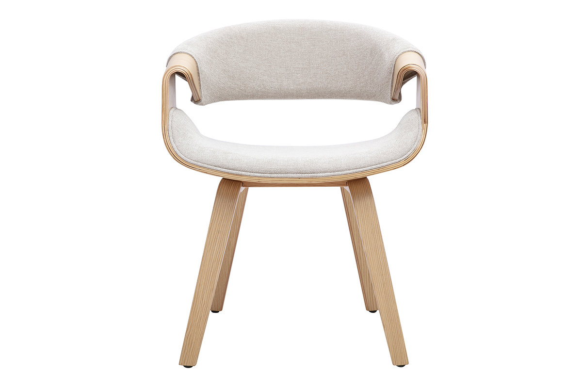 Chaise design ARAMIS en tissu beige et bois clair, vue de face.