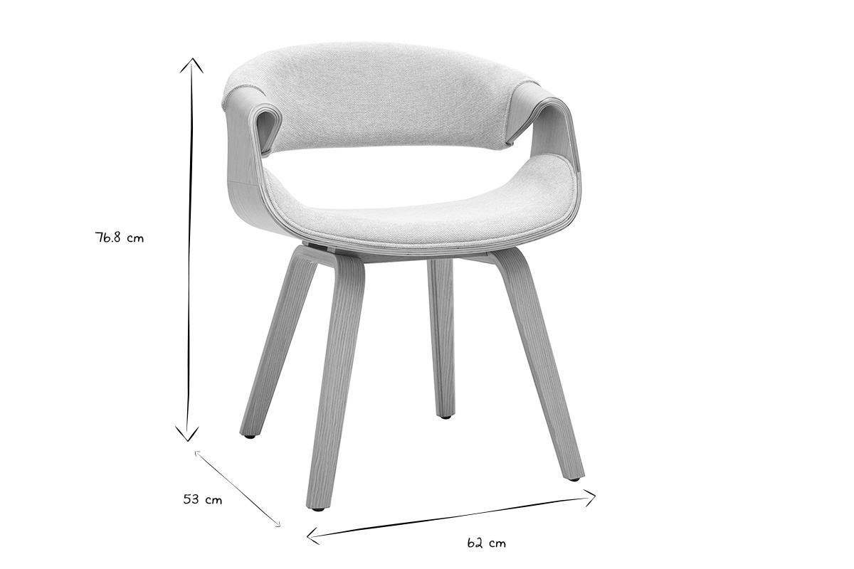Dimensions de la chaise ARAMIS : Hauteur 76.8 cm, largeur 62 cm, profondeur 53 cm en noir et blanc.