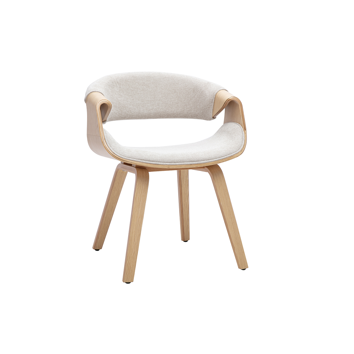 Chaise design en tissu effet velours texturé beige et bois clair ARAMIS Chaise design en tissu effet velours texturé beige et bois clair ARAMIS