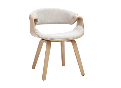 Chaise design en tissu effet velours textur&eacute; beige et bois clair ARAMIS