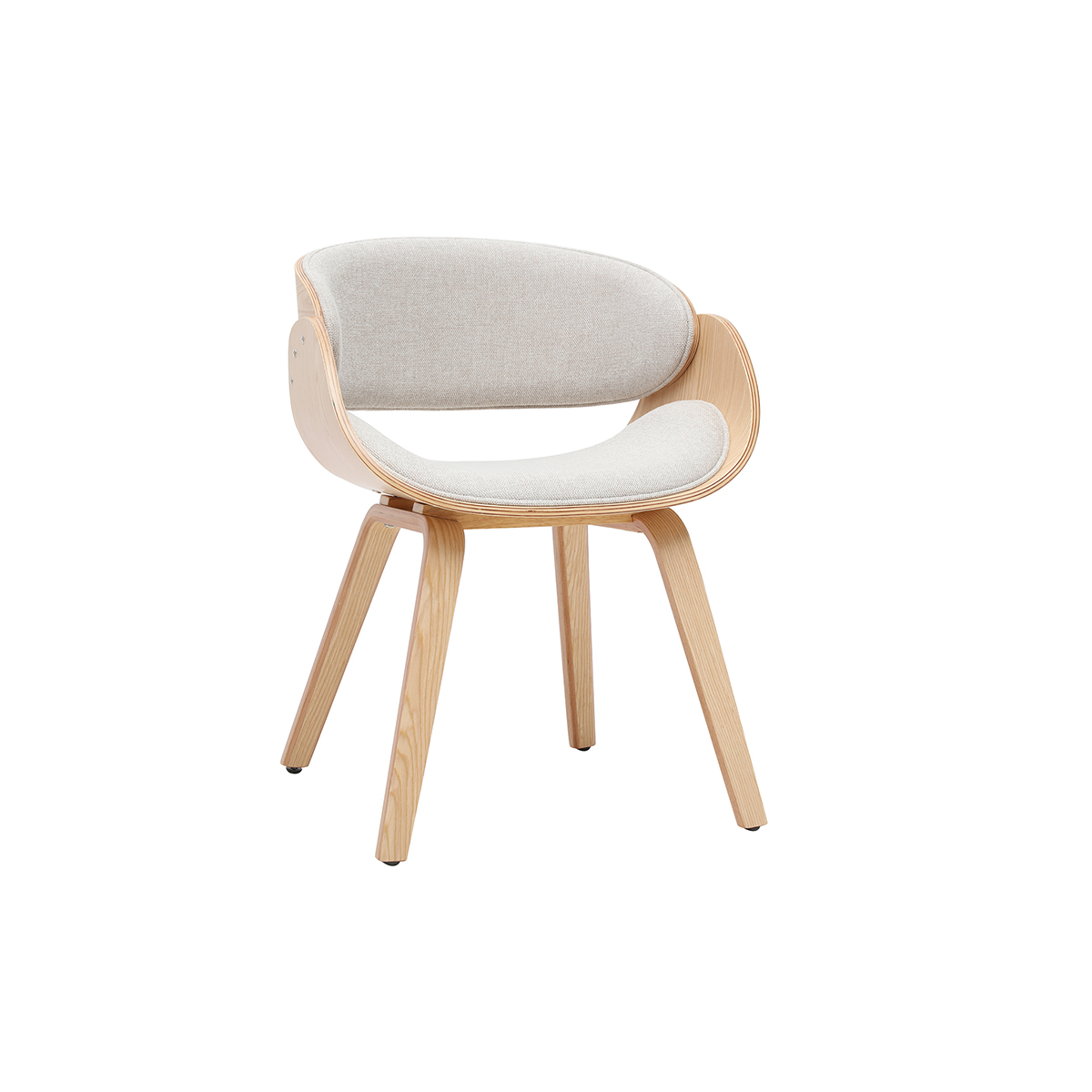Chaise design en tissu effet velours texturé beige et bois clair BENT Chaise design en tissu effet velours texturé beige et bois clair BENT