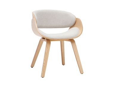 Chaise design en tissu effet velours textur&eacute; beige et bois clair BENT