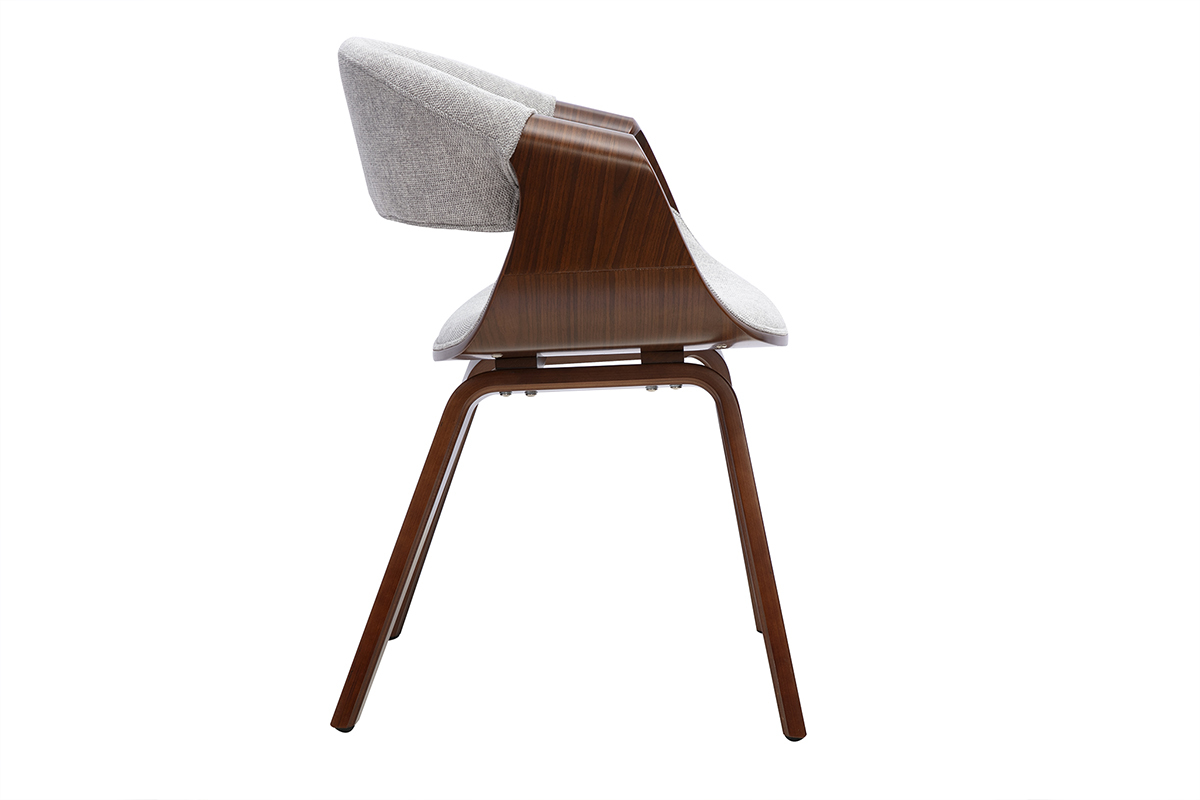 Chaise design ARAMIS en tissu gris et bois fonc�, vue de profil.